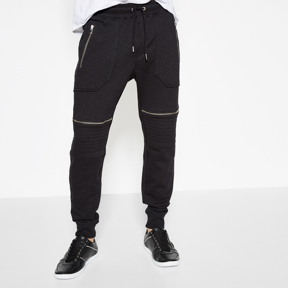 Black Slub fleece Biker Jogging Trousers.